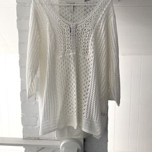 New CJ Banks open knit white sweater